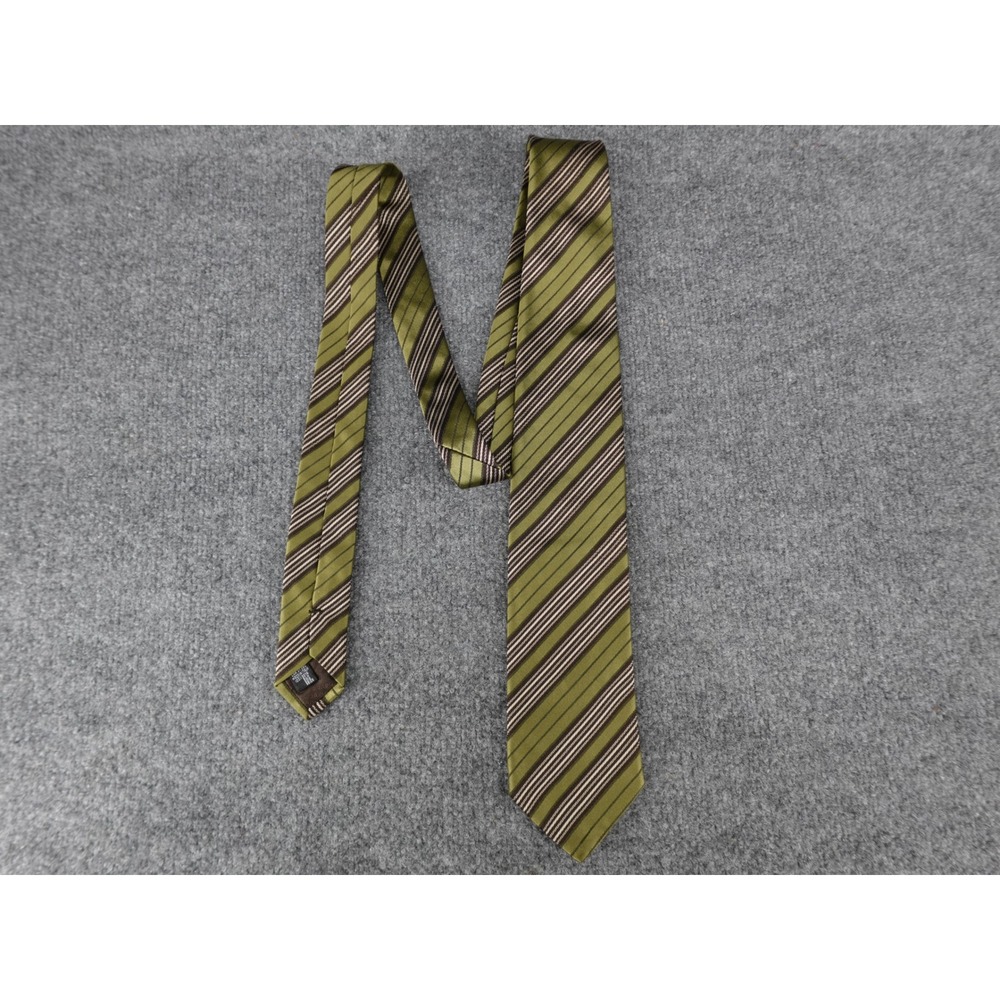 Giorgio Armani‎ Necktie Mens OS Olive Green Good Striped Silk Made in Italy